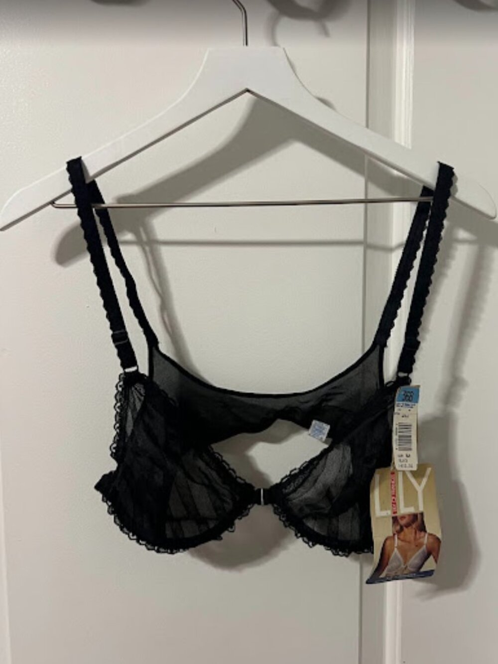 NWT Vintage 80s Lily of France Sheer Lace Front Clasp Balconette Bra - 36B